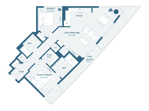 Floor plan for 2 beds, 2 baths, 1085 sqft